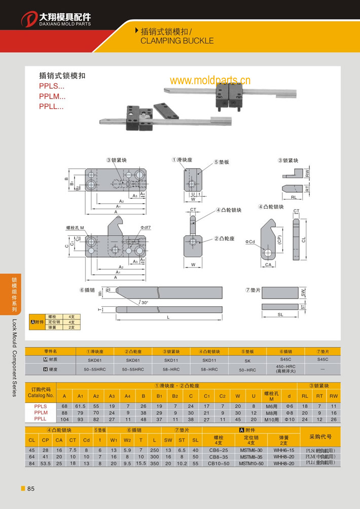 東莞大翔模具配件有限公司專業(yè)生產(chǎn)MISUMI標(biāo)準(zhǔn)插銷式鎖?？?，MISUMI標(biāo)準(zhǔn)插銷式鎖模扣的材質(zhì)、最大行程、最小行程、拉力、硬度、標(biāo)準(zhǔn)、型號等詳情說明和介紹，您可以通過本頁面下單留言或者發(fā)送詢/報價。