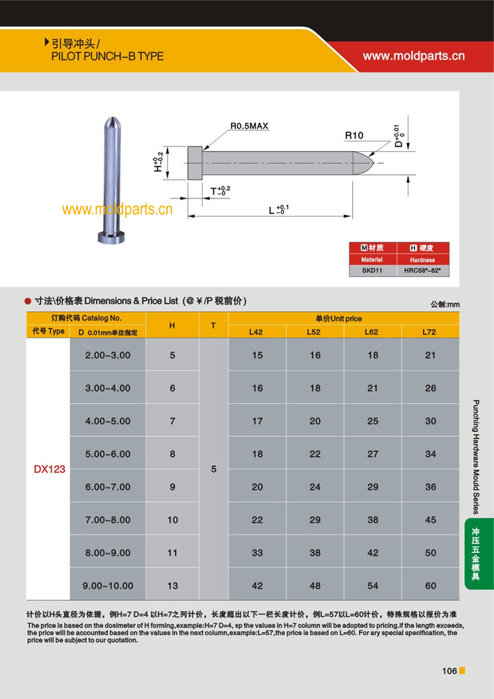 東莞大翔模具配件有限公司專業(yè)生產(chǎn)引導(dǎo)沖頭，引導(dǎo)沖頭的材質(zhì)、熱處理、硬度、標(biāo)準(zhǔn)、型號等詳情說明和介紹，您可以通過本頁面下單留言或者發(fā)送詢/報價